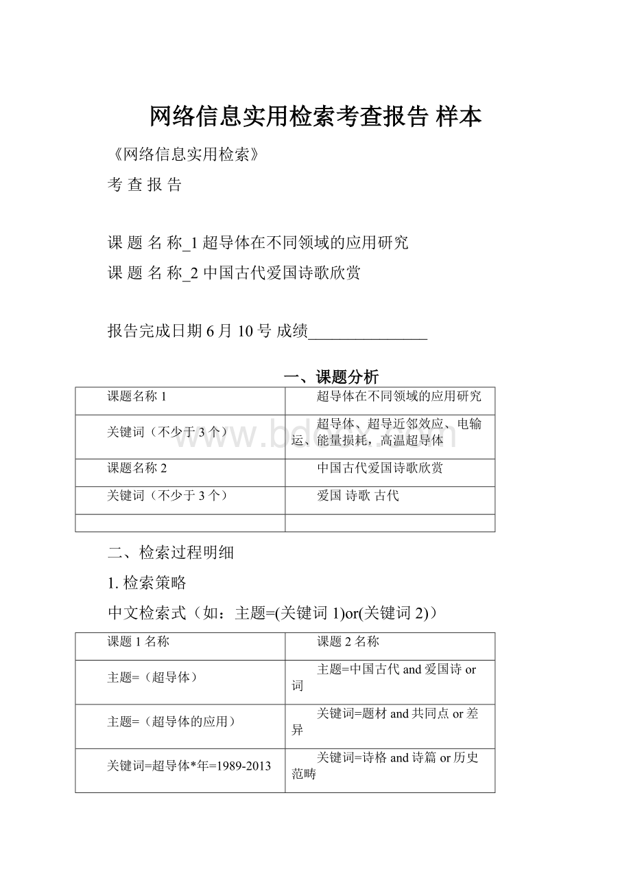 网络信息实用检索考查报告样本Word格式.docx_第1页