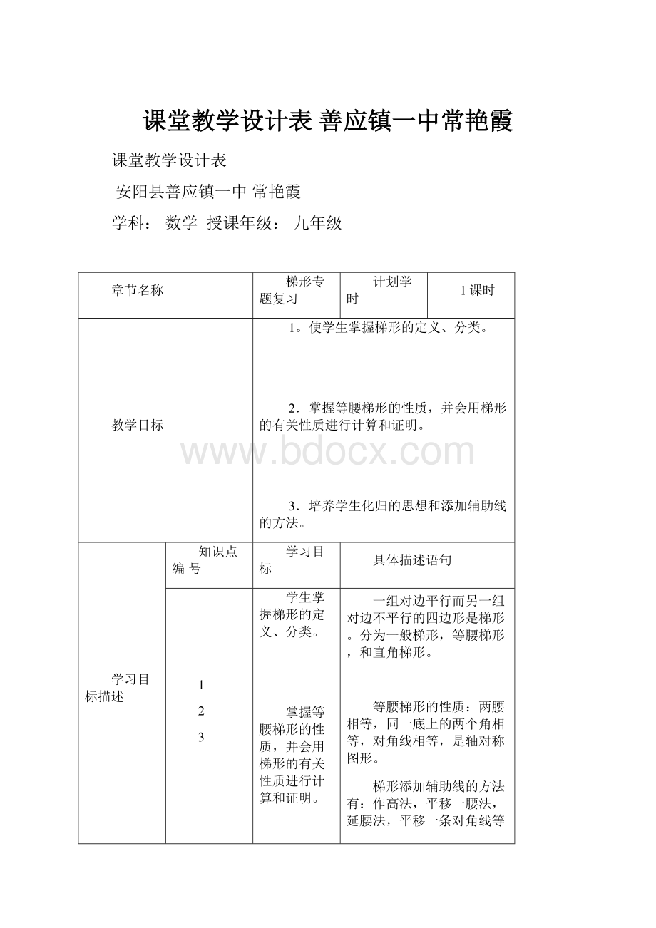 课堂教学设计表 善应镇一中常艳霞.docx_第1页