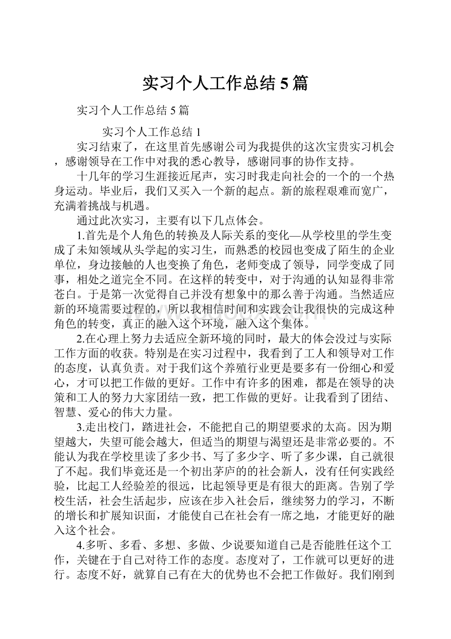 实习个人工作总结5篇.docx