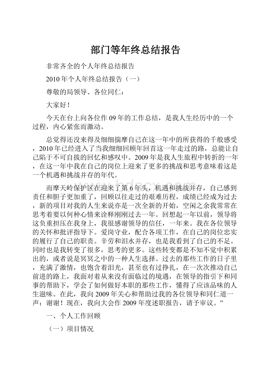 部门等年终总结报告Word格式.docx