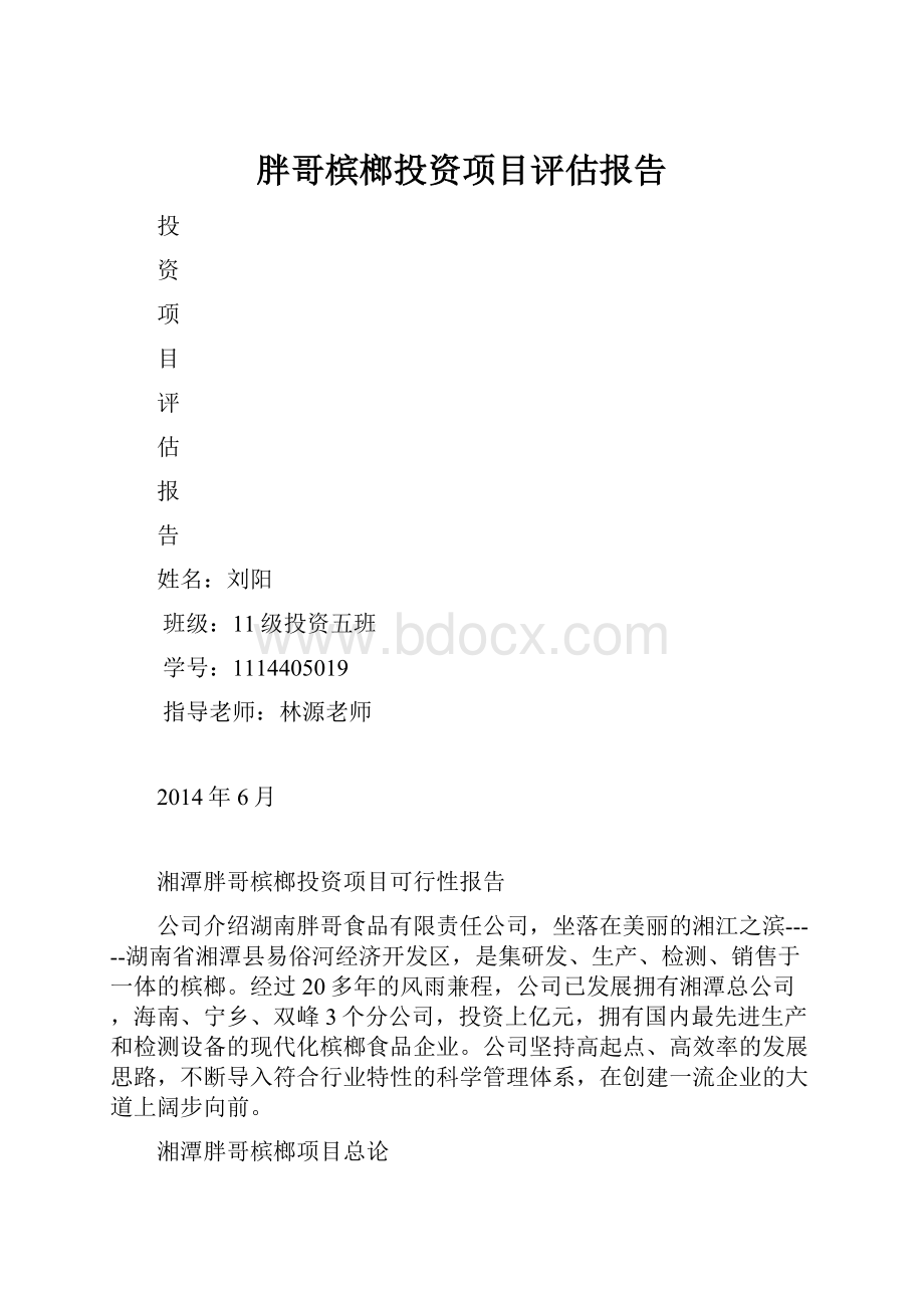 胖哥槟榔投资项目评估报告.docx