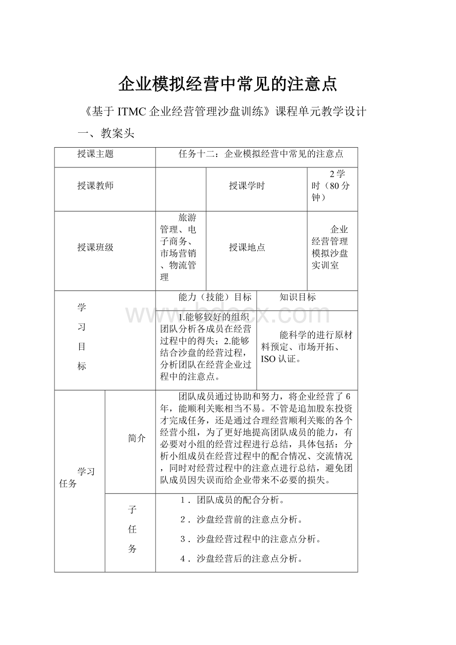 企业模拟经营中常见的注意点Word格式.docx_第1页