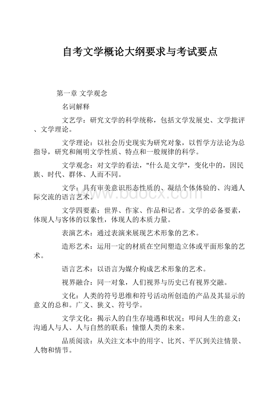 自考文学概论大纲要求与考试要点文档格式.docx