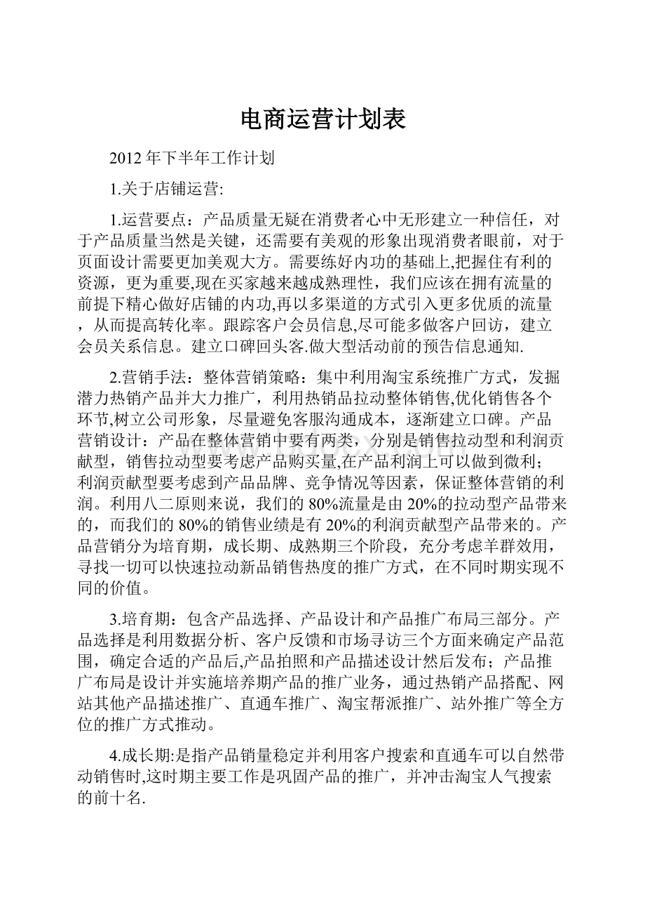 电商运营计划表Word文件下载.docx