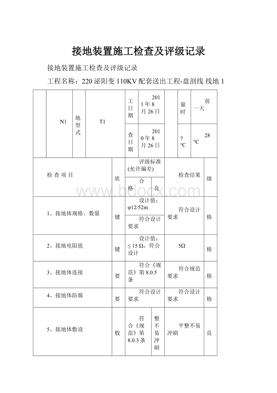 接地装置施工检查及评级记录.docx