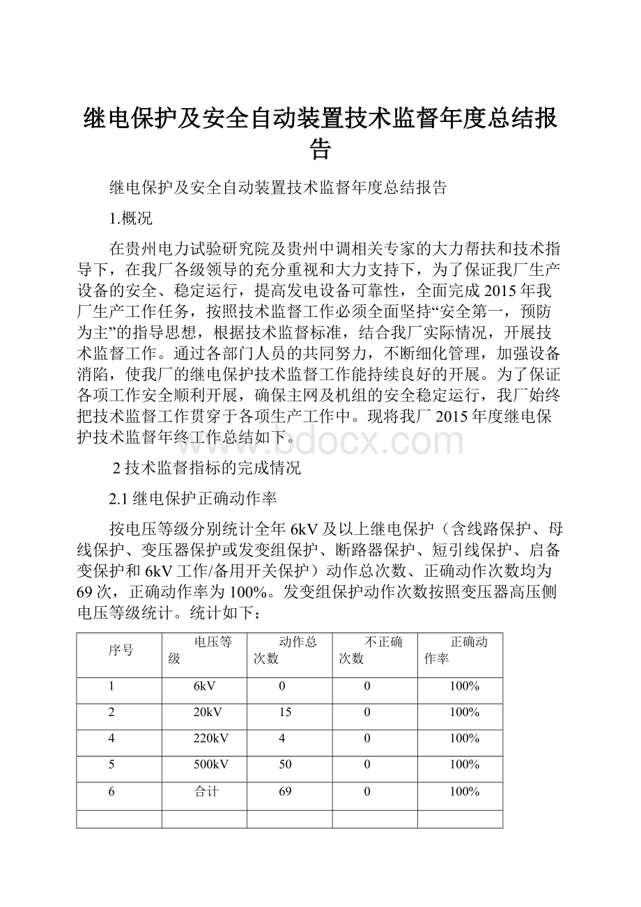 继电保护及安全自动装置技术监督年度总结报告.docx_第1页