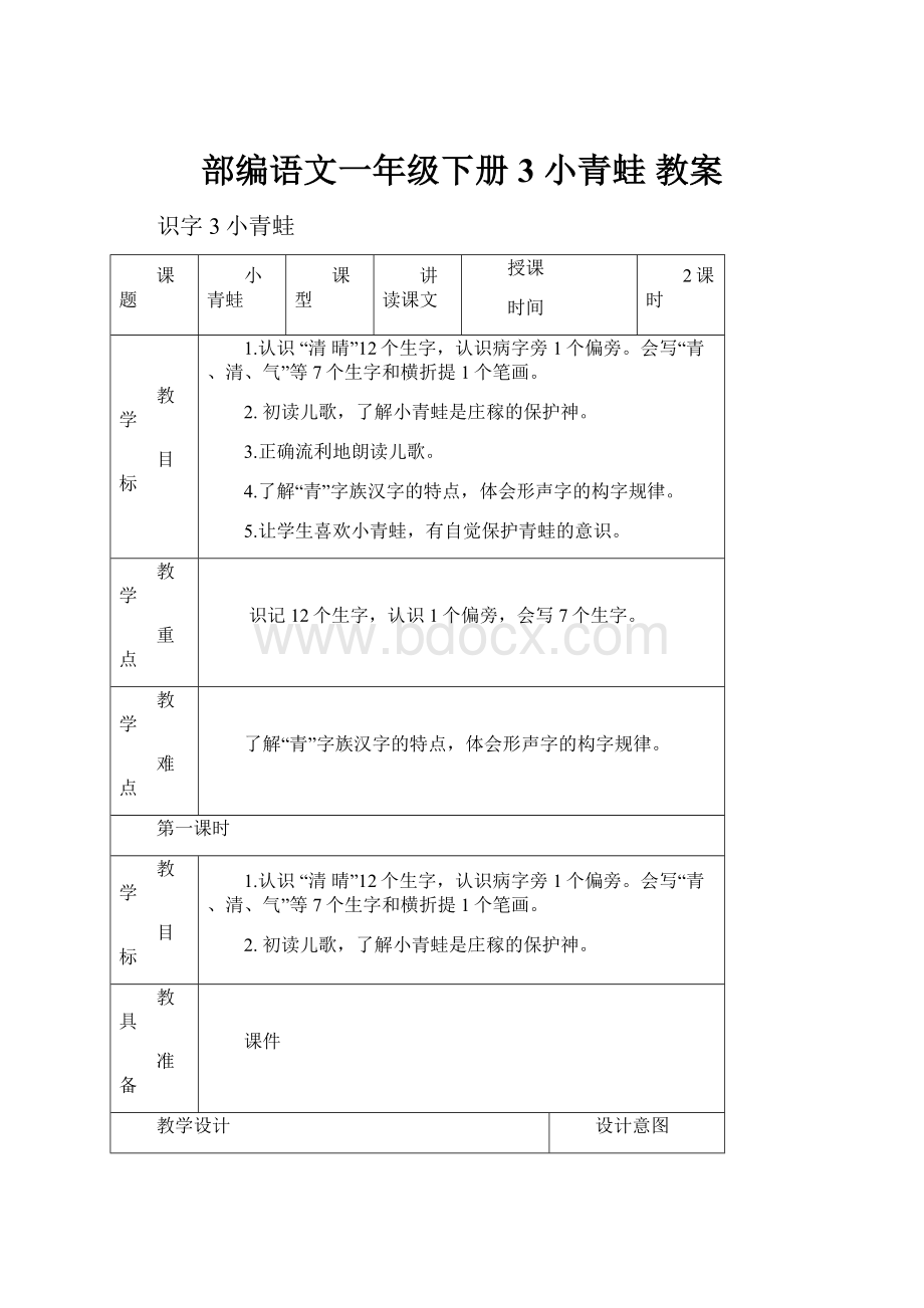 部编语文一年级下册3 小青蛙教案.docx_第1页