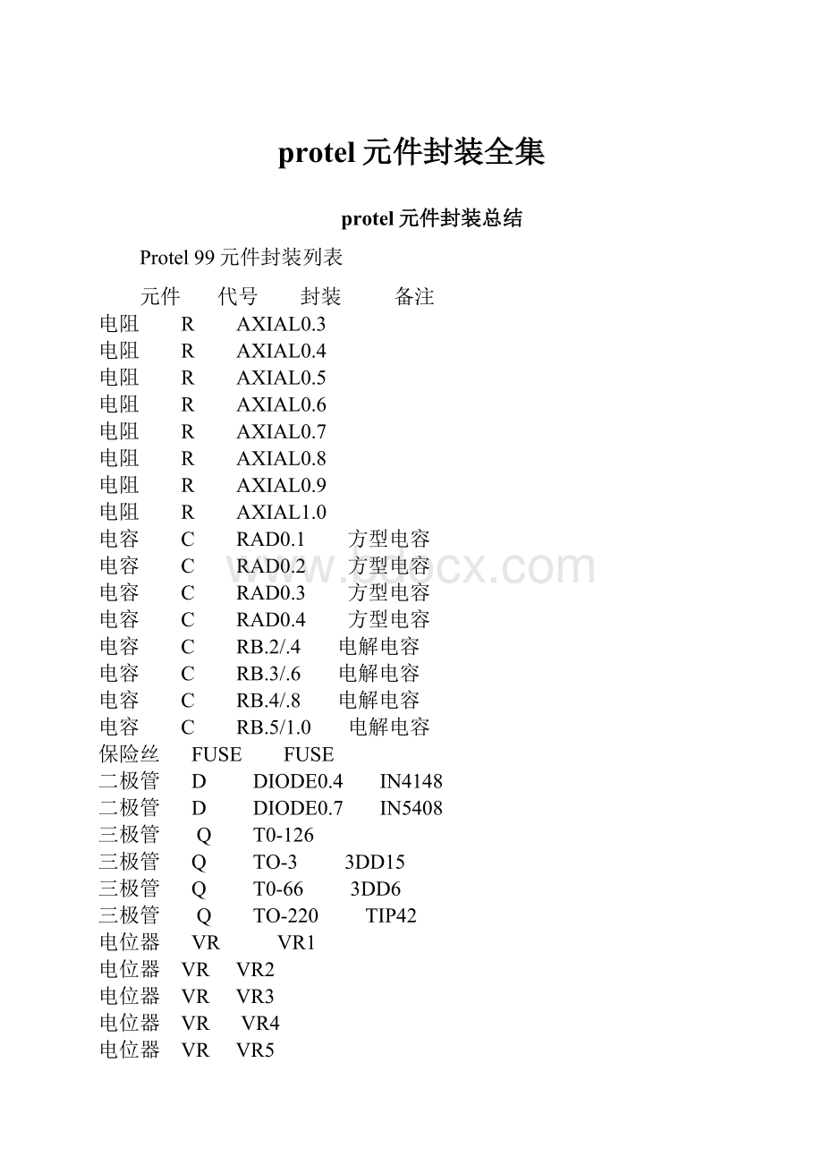 protel元件封装全集文档格式.docx