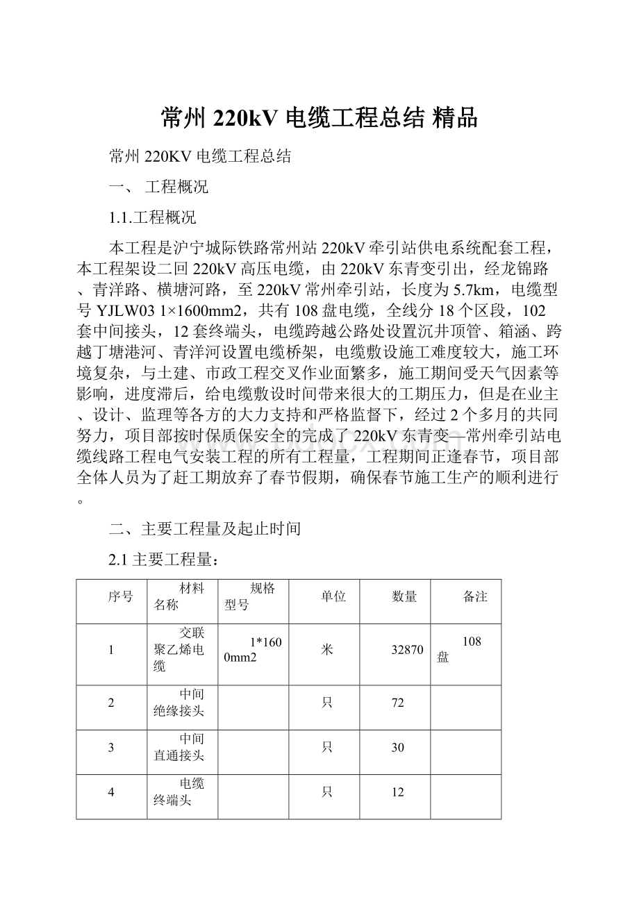 常州220kV电缆工程总结 精品Word文档格式.docx_第1页