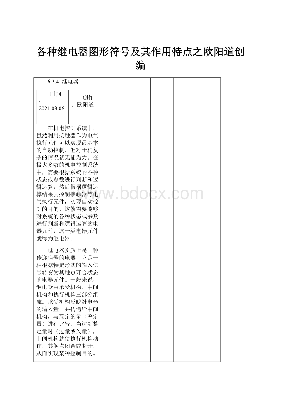 各种继电器图形符号及其作用特点之欧阳道创编Word格式.docx_第1页