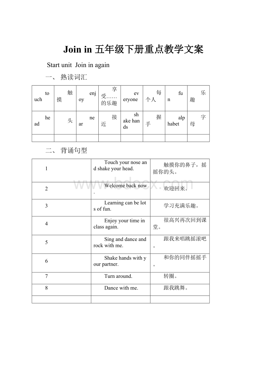 Join in 五年级下册重点教学文案Word文档下载推荐.docx