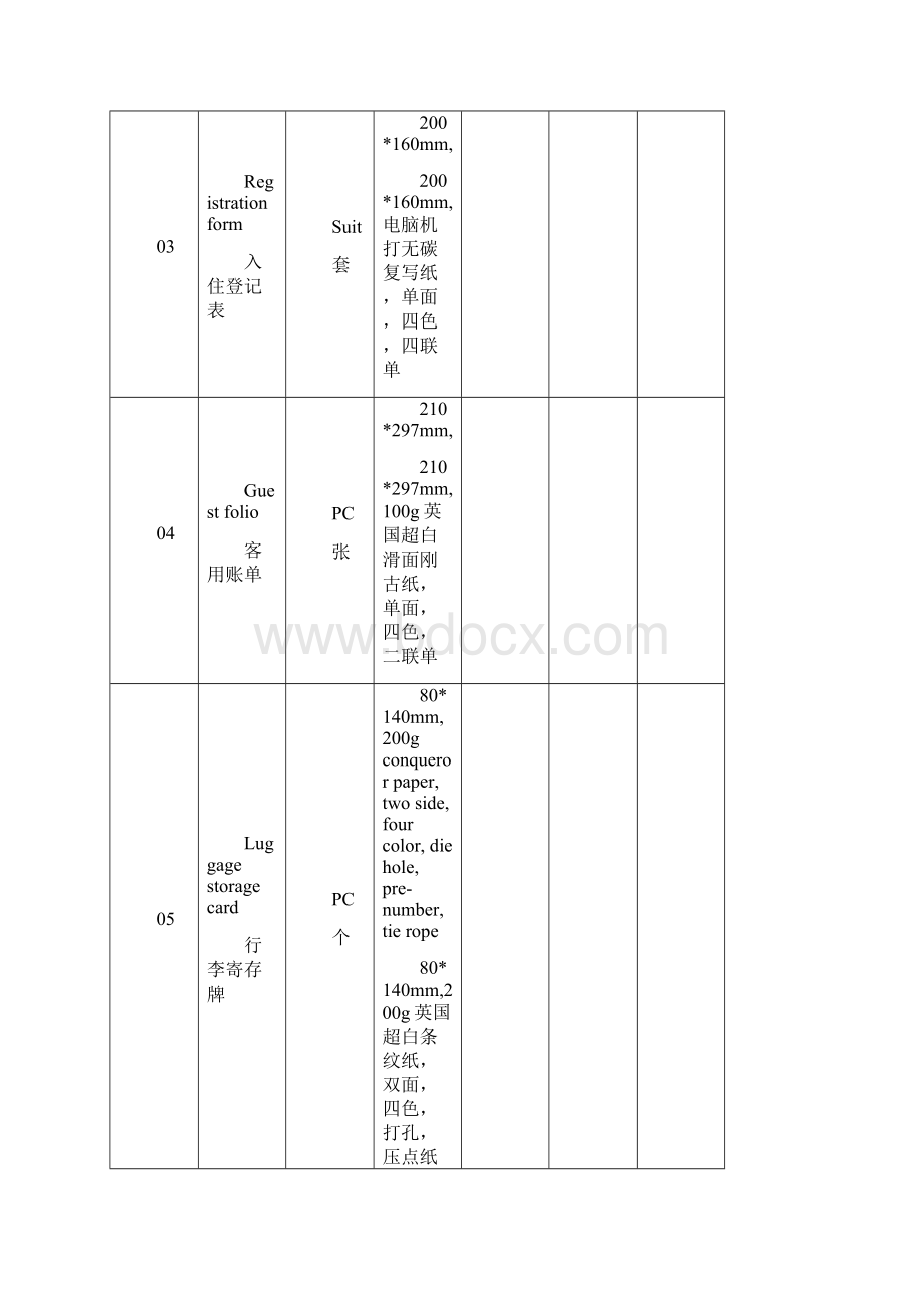 五星酒店印刷品配置Word格式文档下载.docx_第2页