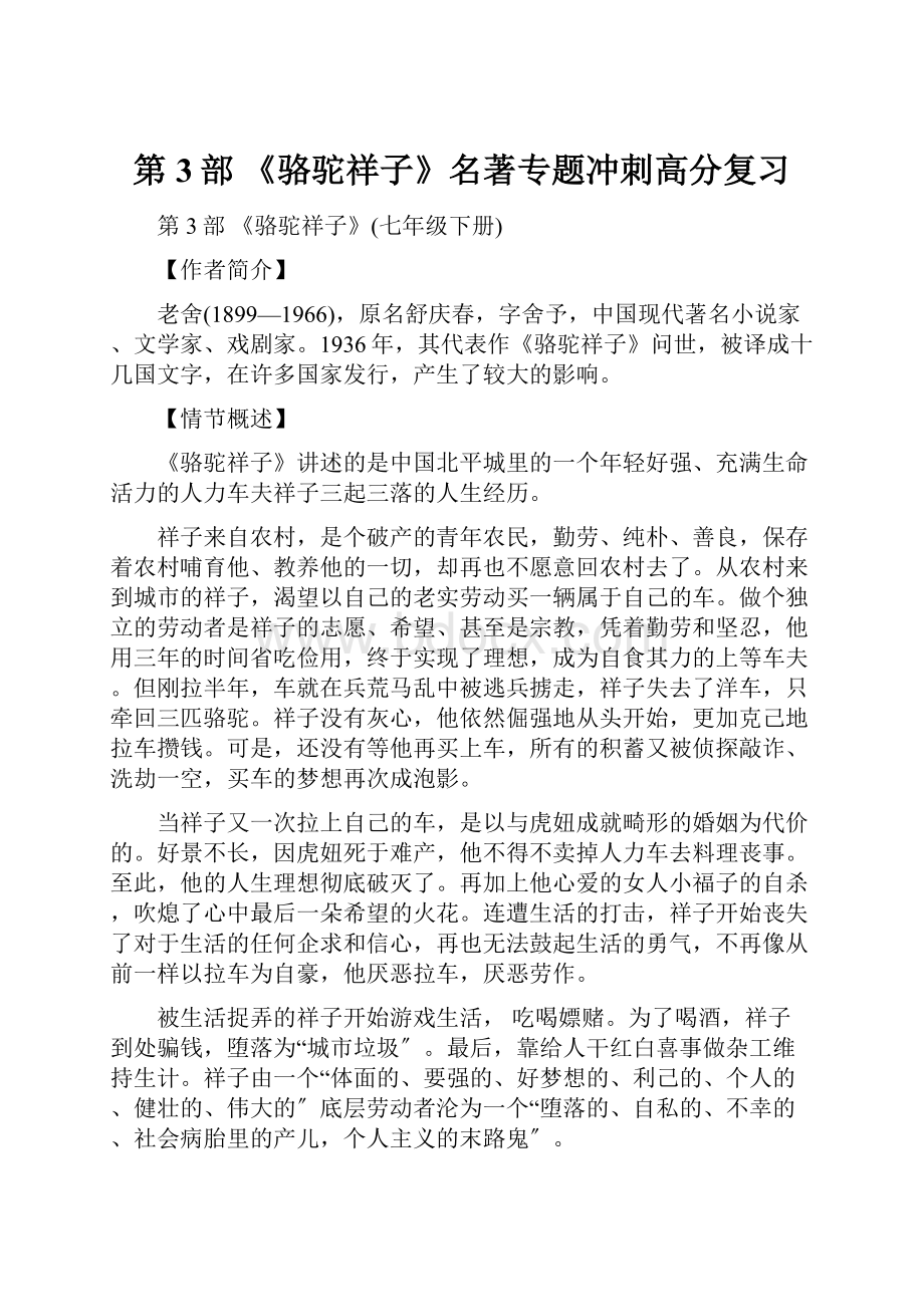 第3部《骆驼祥子》名著专题冲刺高分复习Word文件下载.docx_第1页