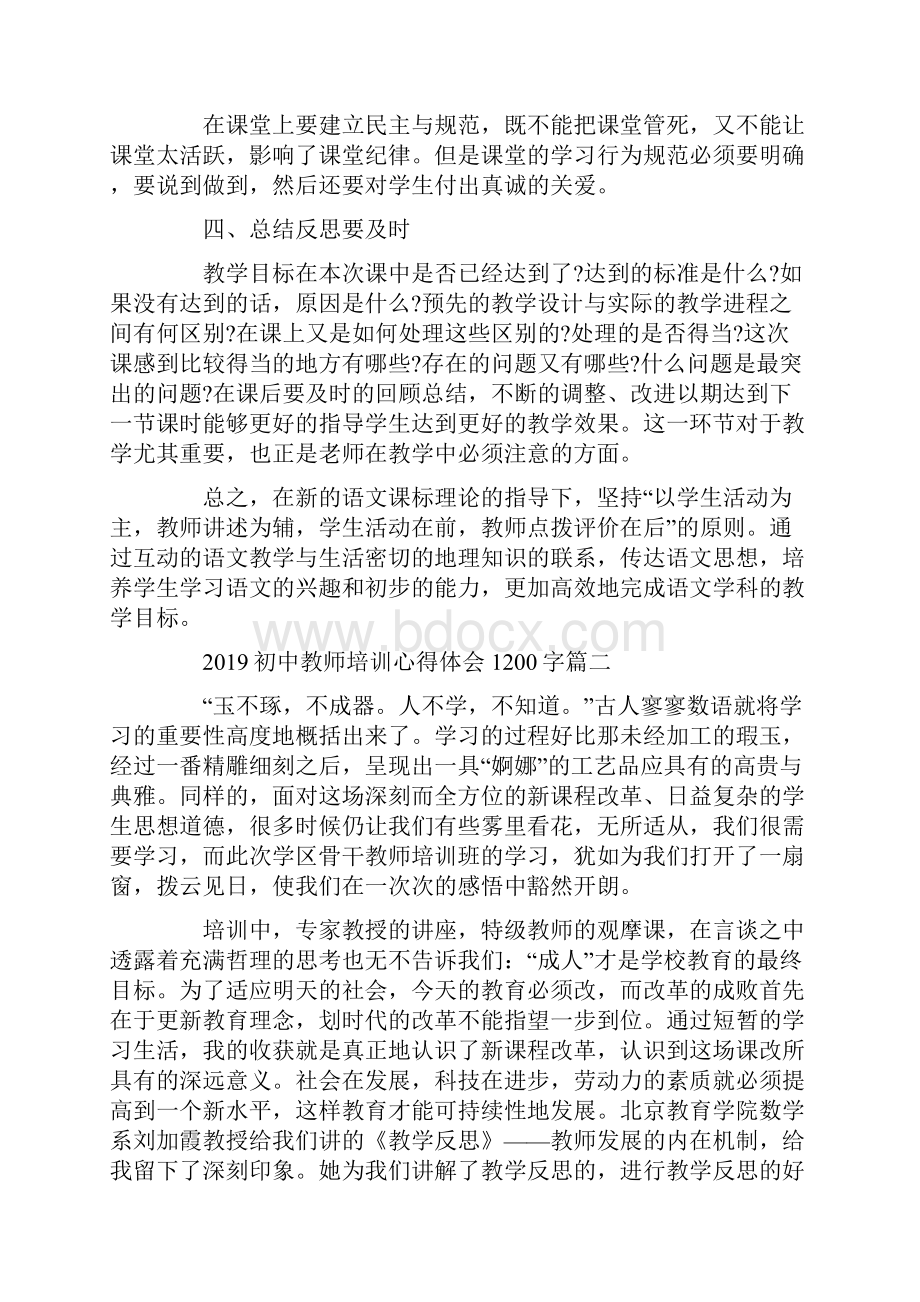 初中教师培训心得体会1200字Word文件下载.docx_第2页