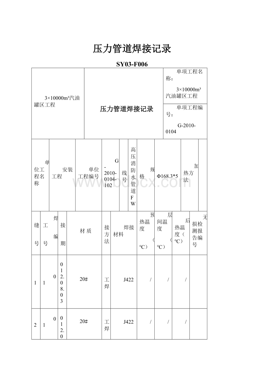 压力管道焊接记录.docx_第1页