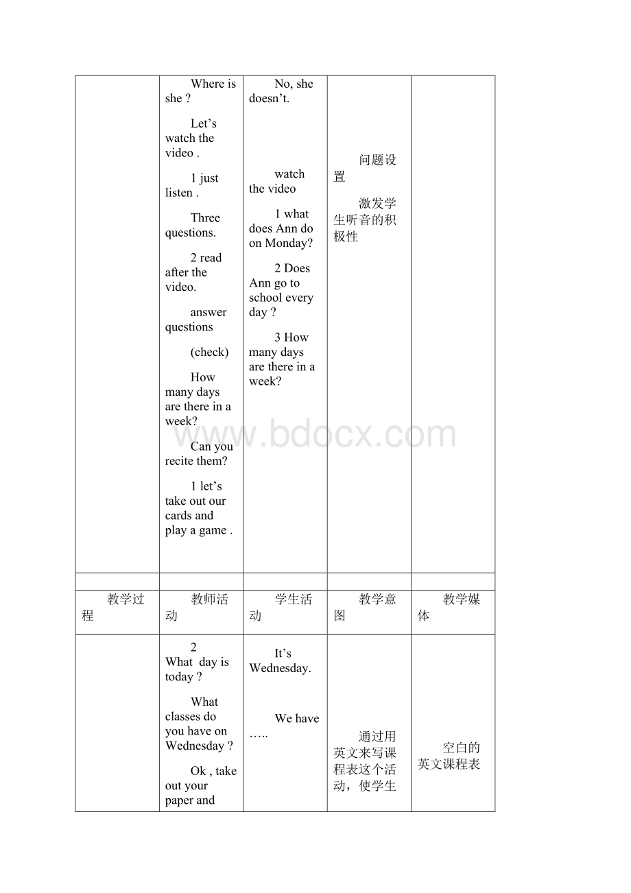 北师大版四年级英语下册教案全册today is monday.docx_第3页