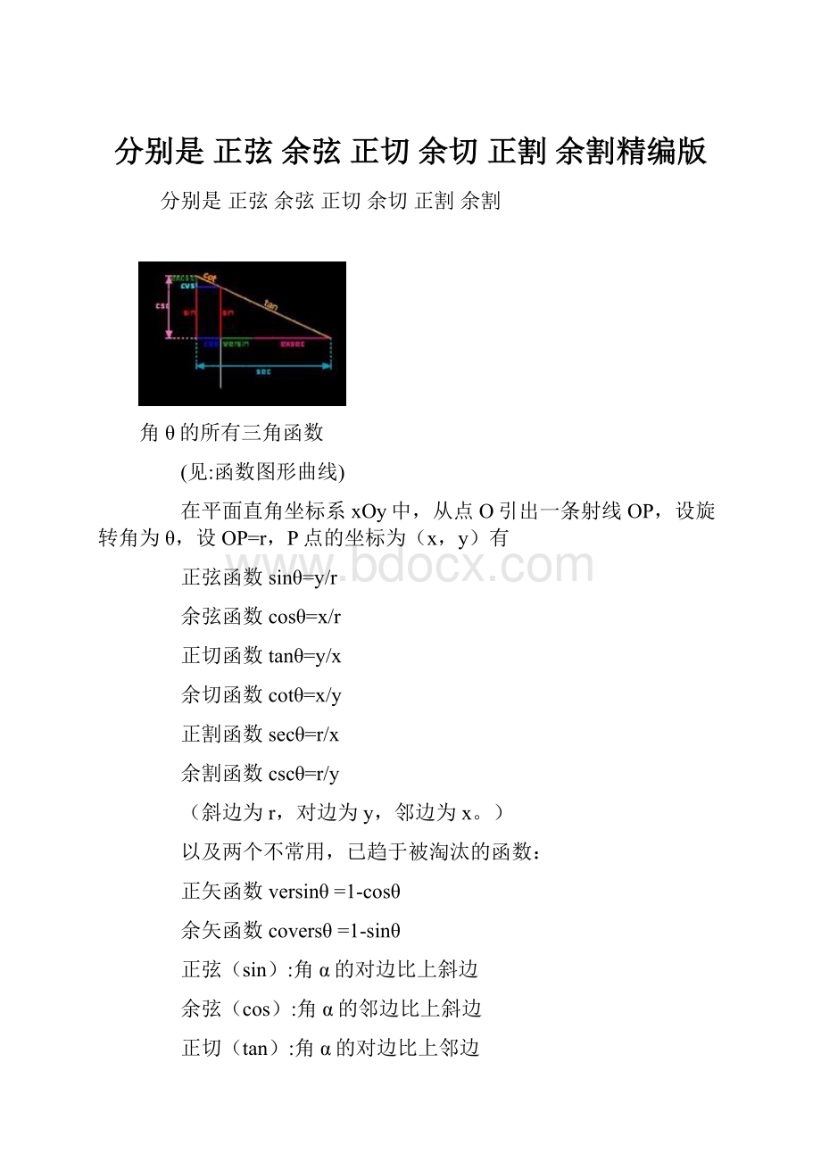 分别是 正弦 余弦 正切 余切 正割 余割精编版.docx_第1页