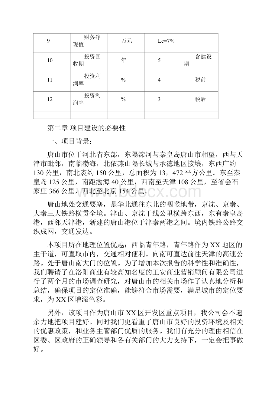 唐山市XX区商业中心项目可行性研究报告.docx_第3页