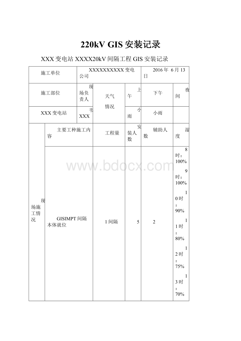 220kV GIS安装记录Word文档下载推荐.docx