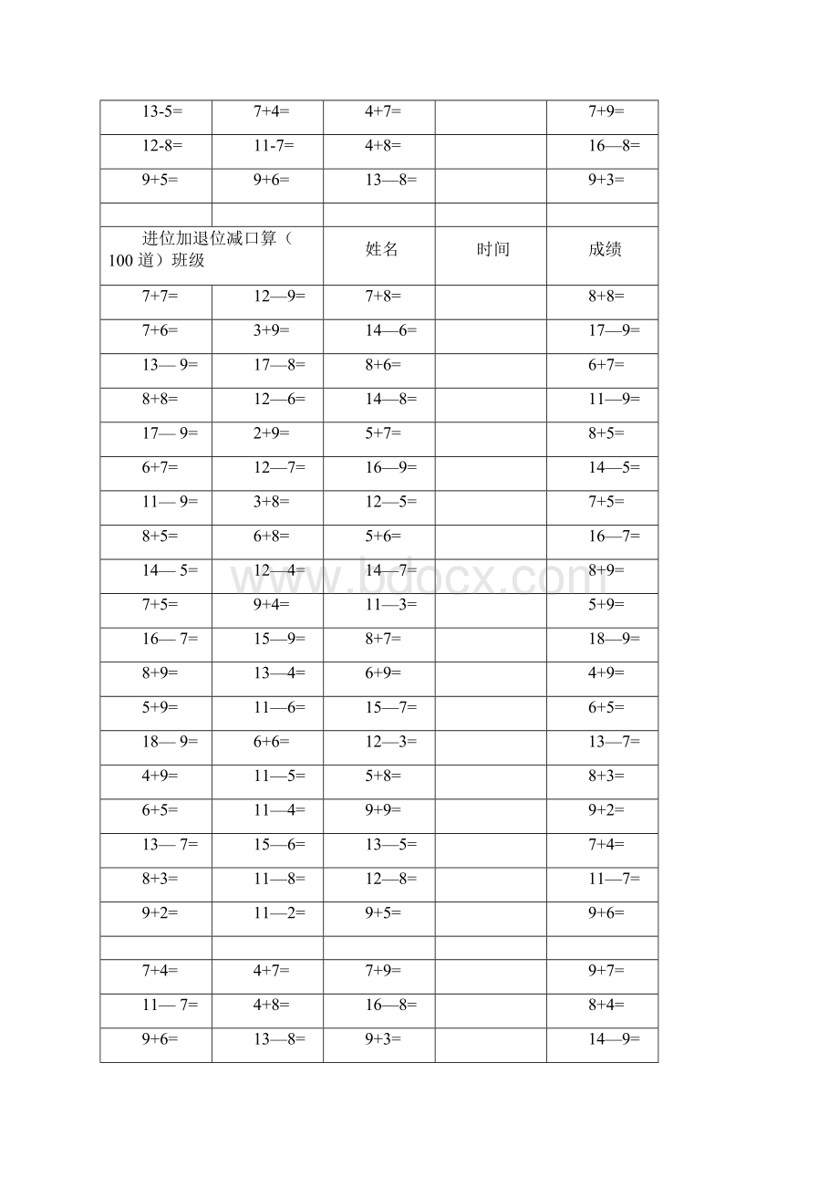 小学一年级数学进位加退位减口算题15套docxWord文件下载.docx_第2页