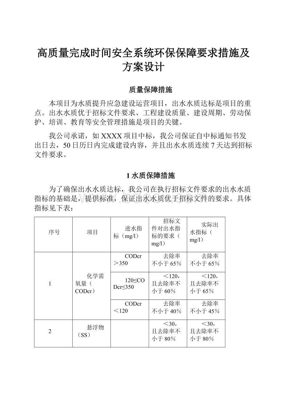 高质量完成时间安全系统环保保障要求措施及方案设计文档格式.docx