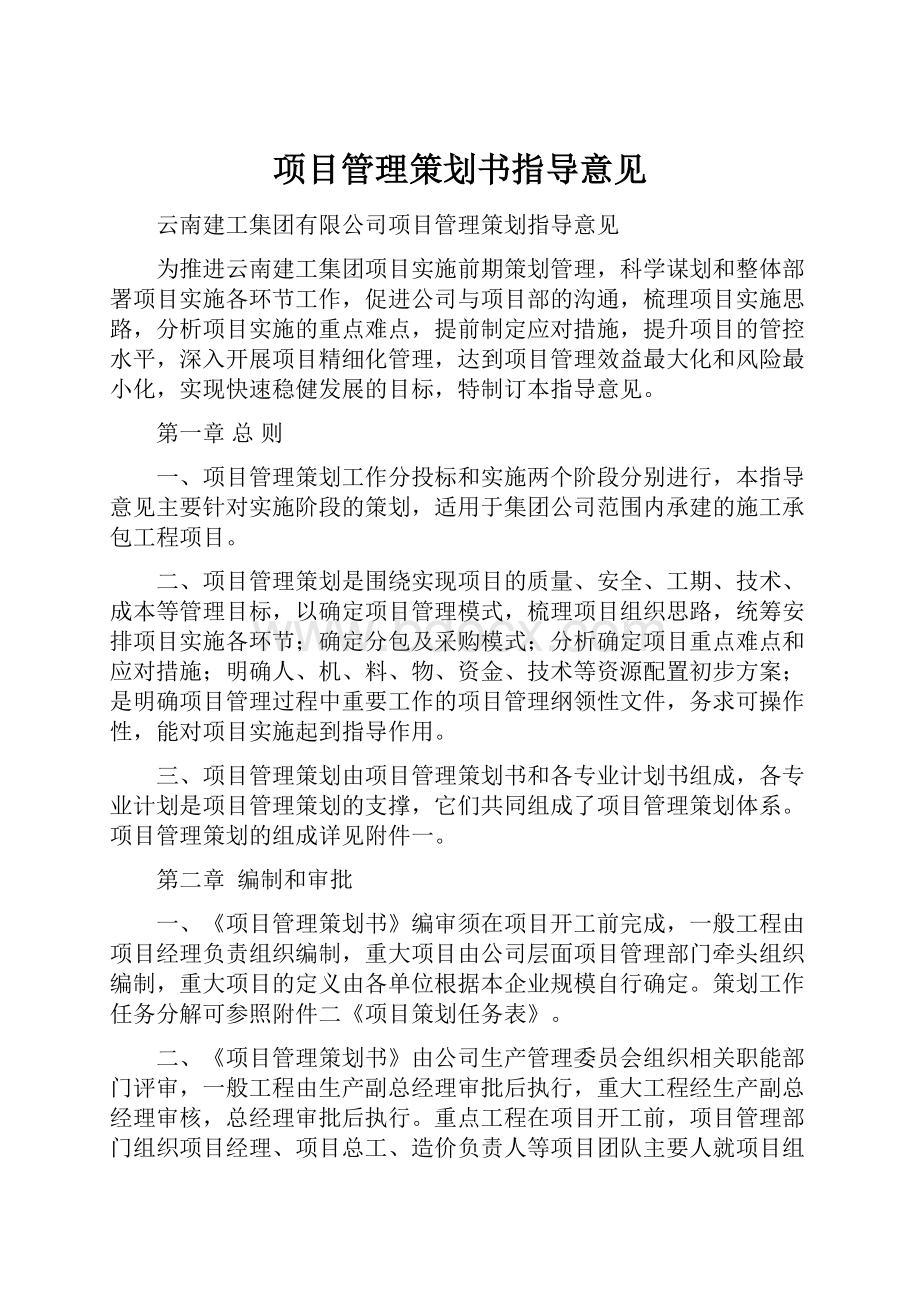 项目管理策划书指导意见.docx