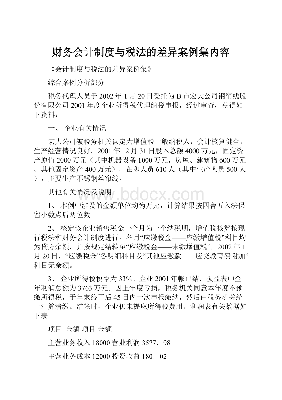 财务会计制度与税法的差异案例集内容Word格式.docx