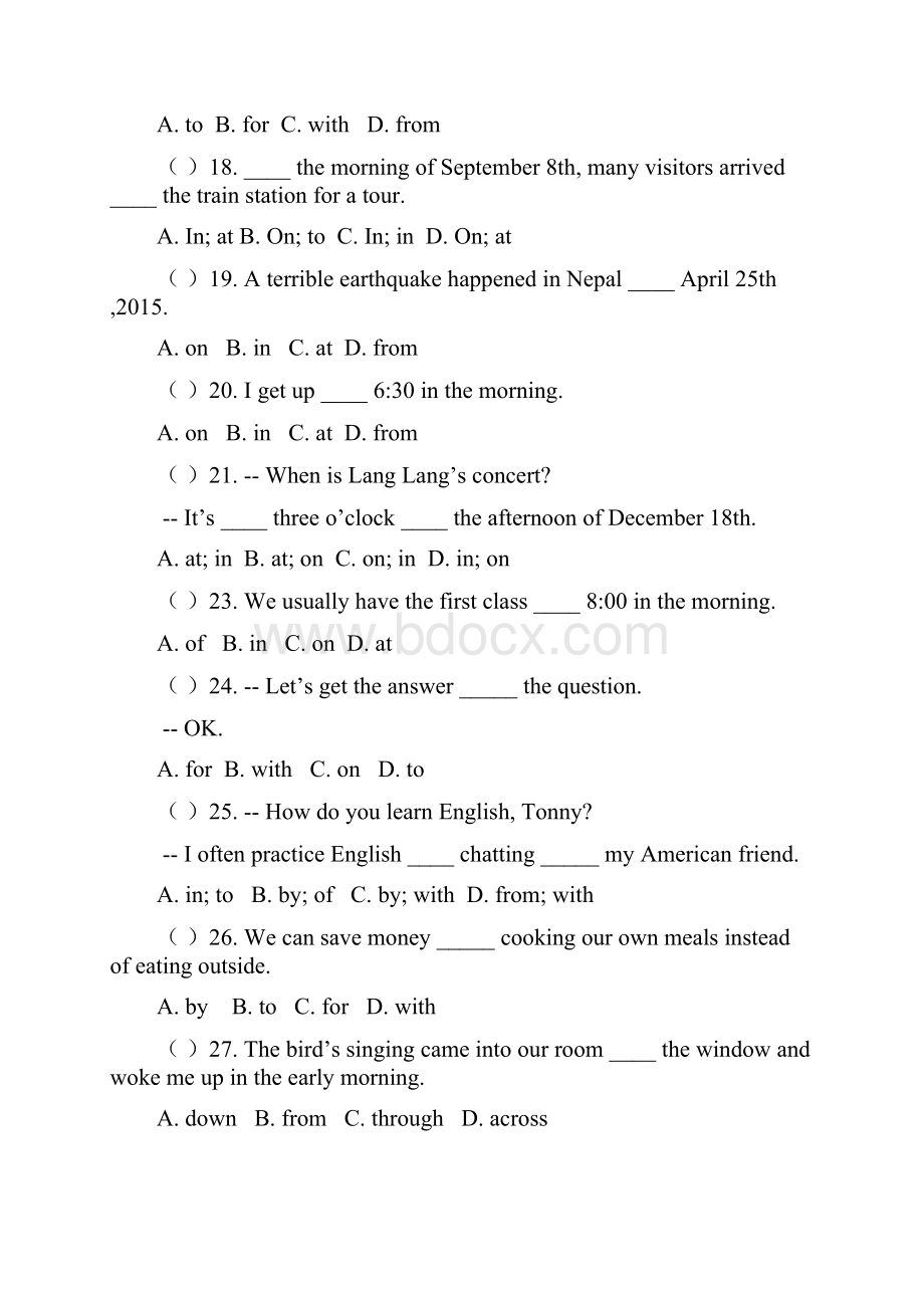 初中英语考点之介词专项训练题库.docx_第3页