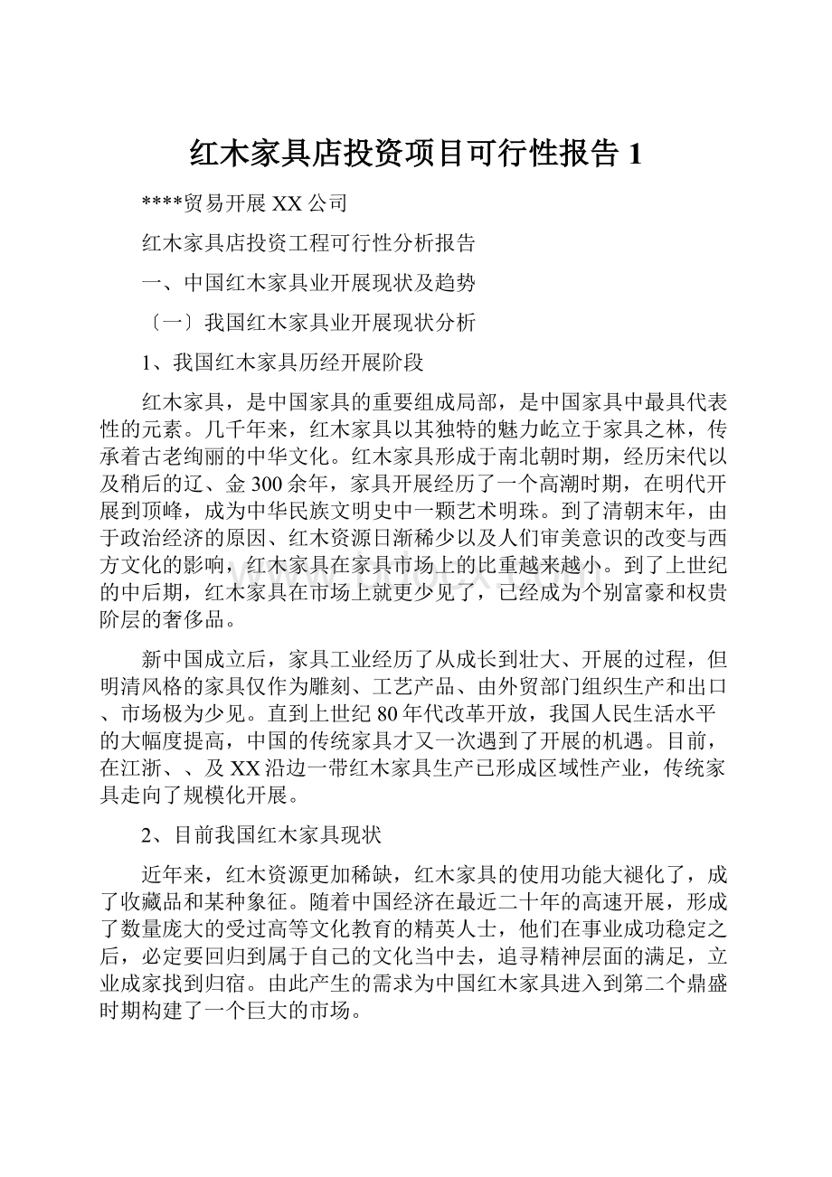 红木家具店投资项目可行性报告 1Word文件下载.docx