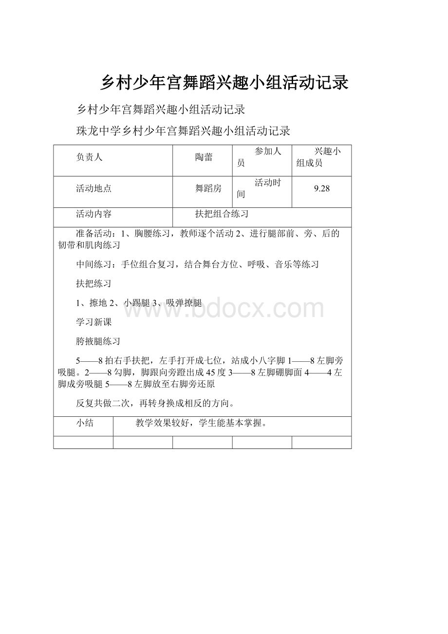 乡村少年宫舞蹈兴趣小组活动记录.docx_第1页