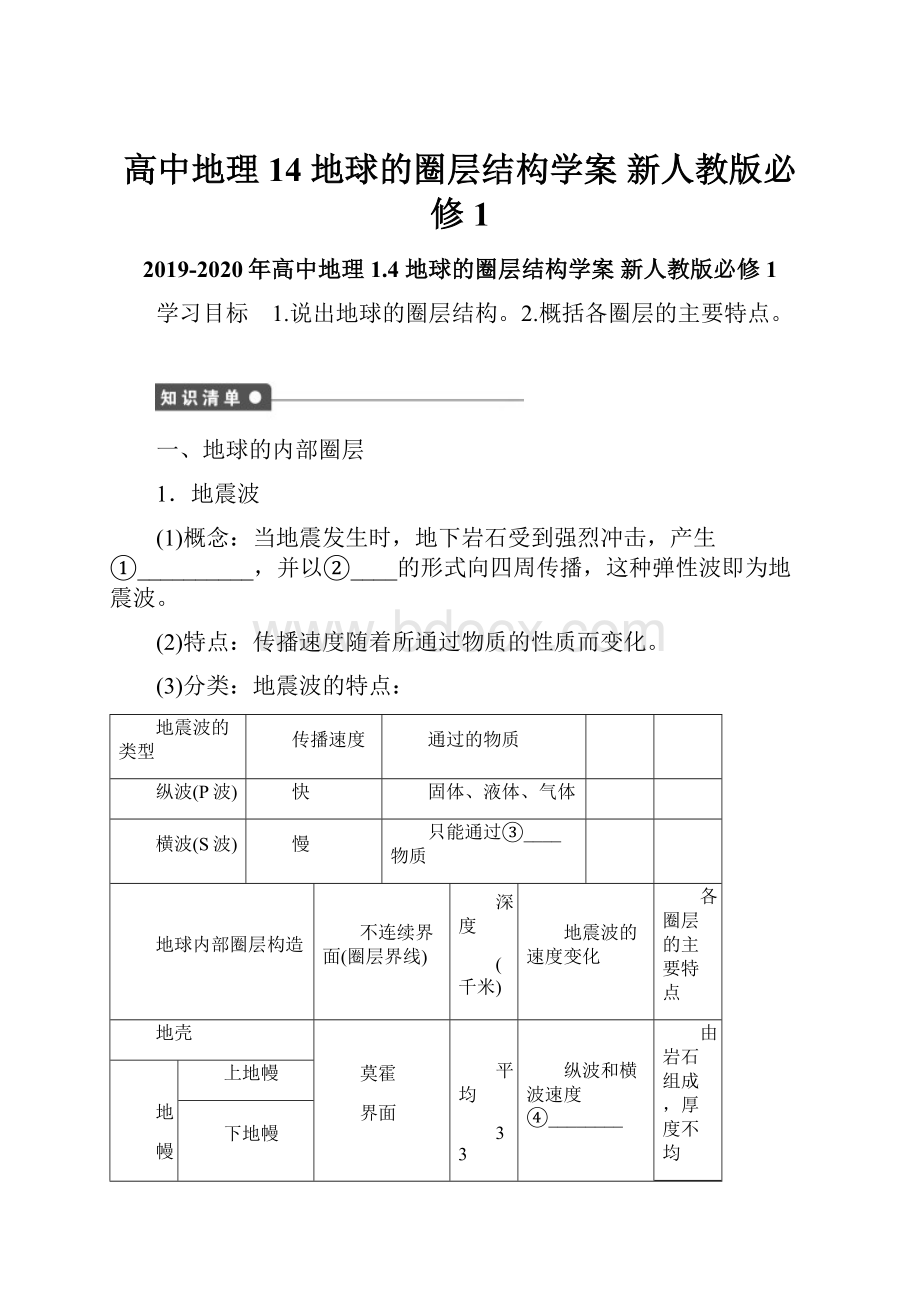 高中地理 14 地球的圈层结构学案 新人教版必修1.docx_第1页