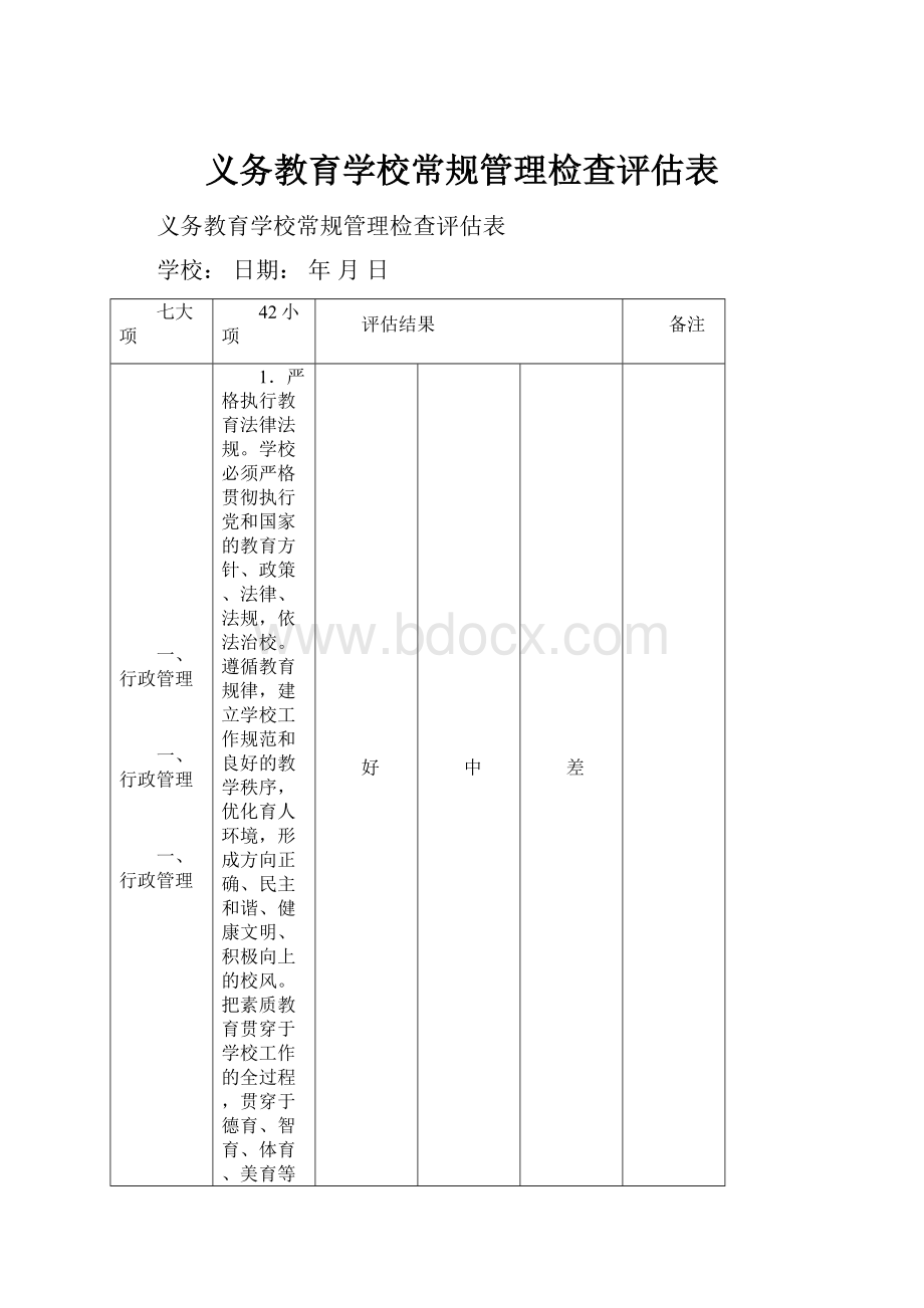 义务教育学校常规管理检查评估表.docx