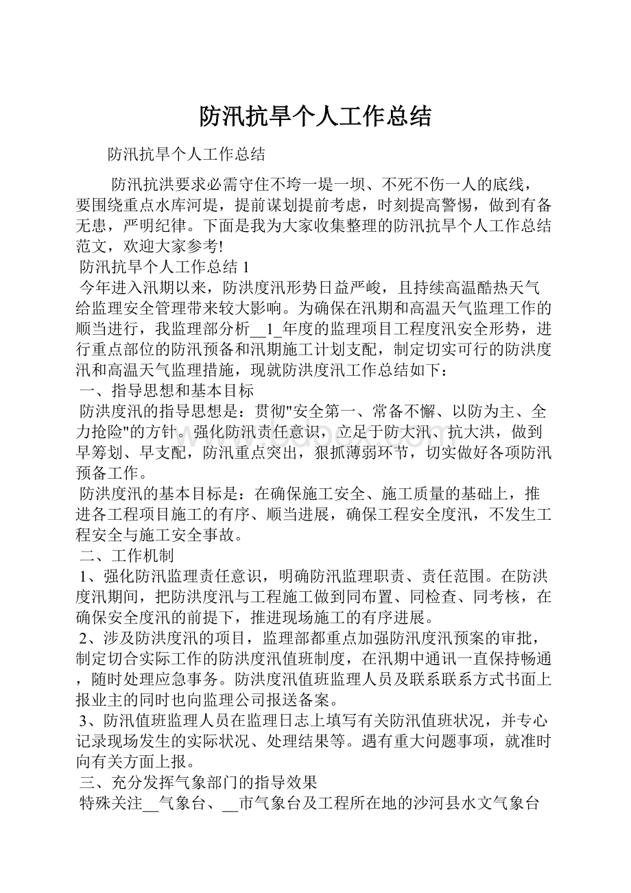 防汛抗旱个人工作总结.docx