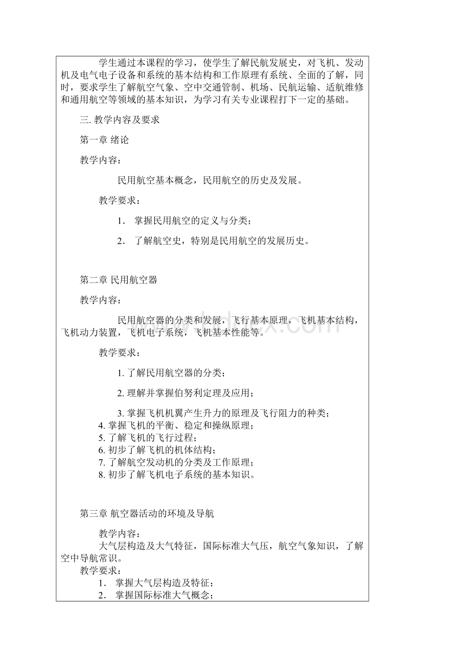 教学大纲民航概论Word文档下载推荐.docx_第3页