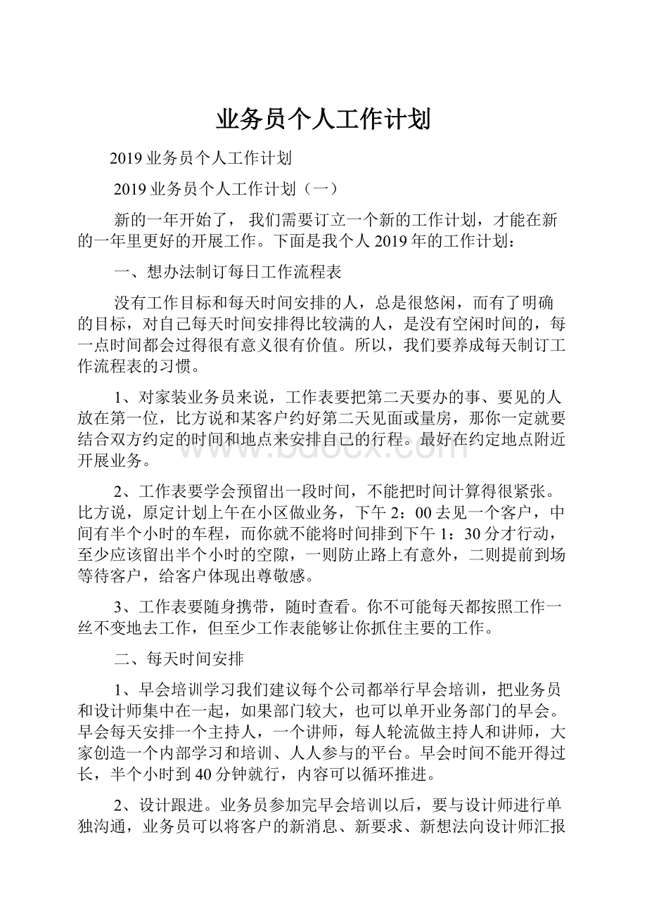 业务员个人工作计划Word文档格式.docx