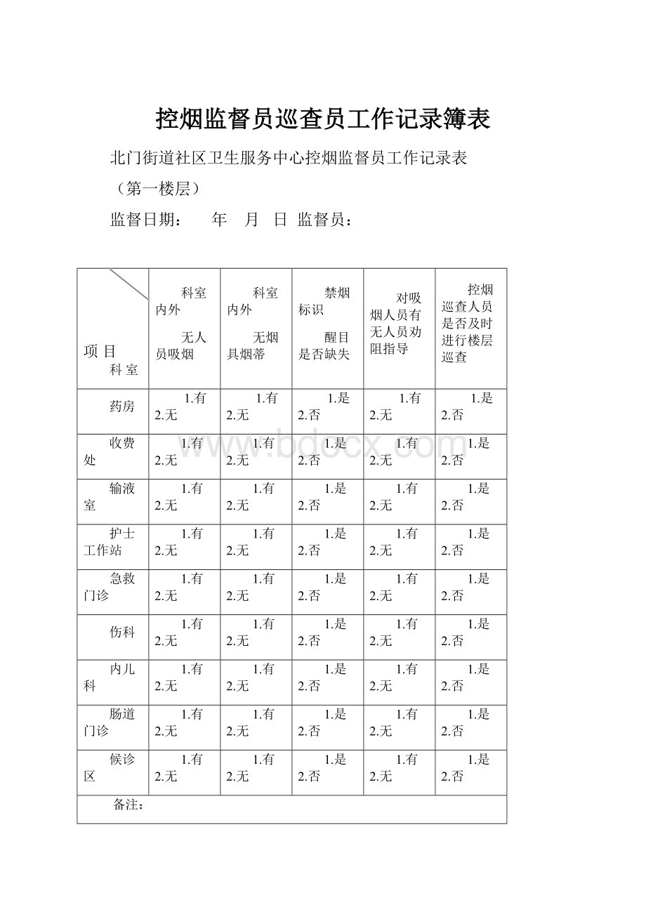 控烟监督员巡查员工作记录簿表.docx_第1页