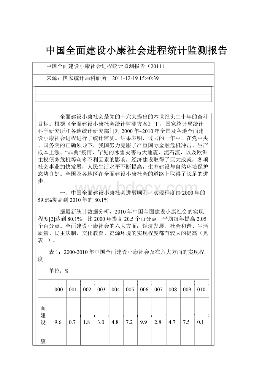 中国全面建设小康社会进程统计监测报告.docx_第1页