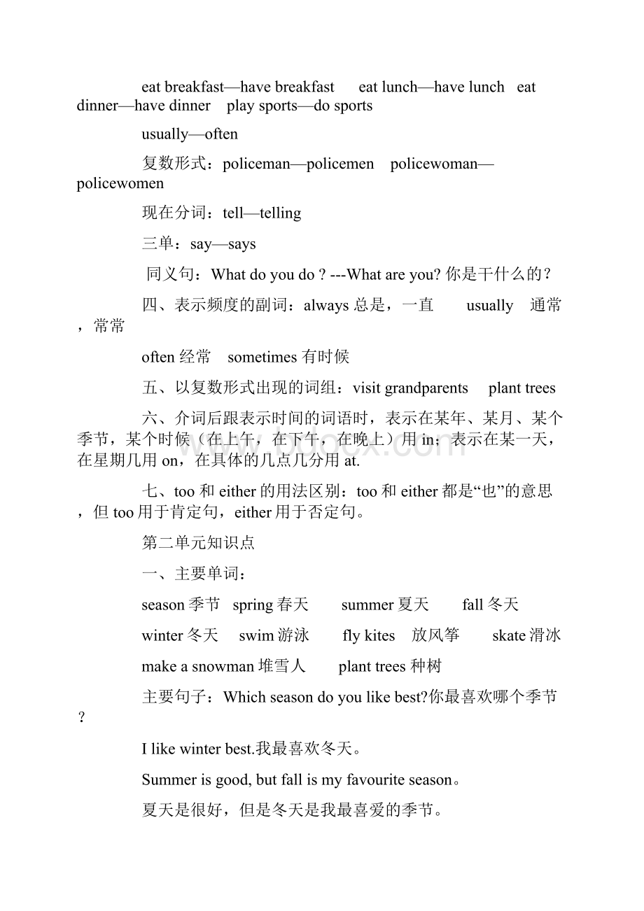 最新小升初英语毕业总复习各册知识点之五年级下册Word文件下载.docx_第2页