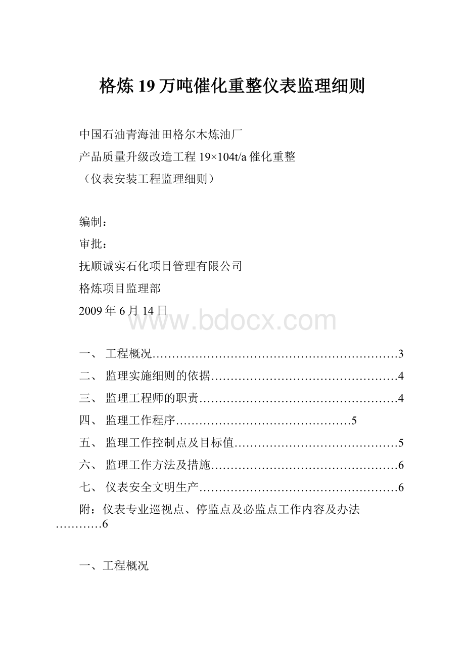 格炼19万吨催化重整仪表监理细则Word文档格式.docx