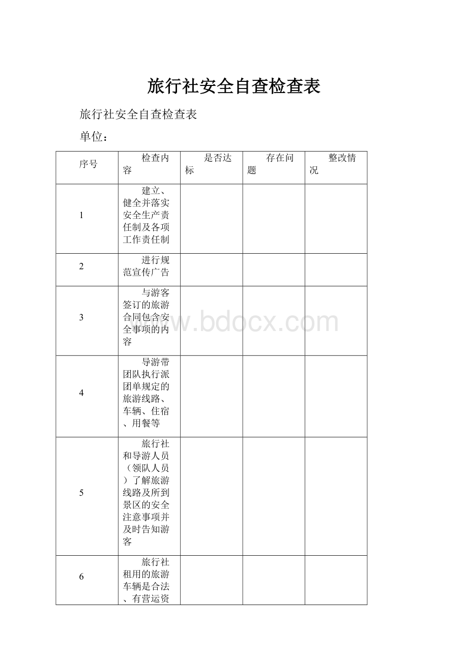 旅行社安全自查检查表.docx