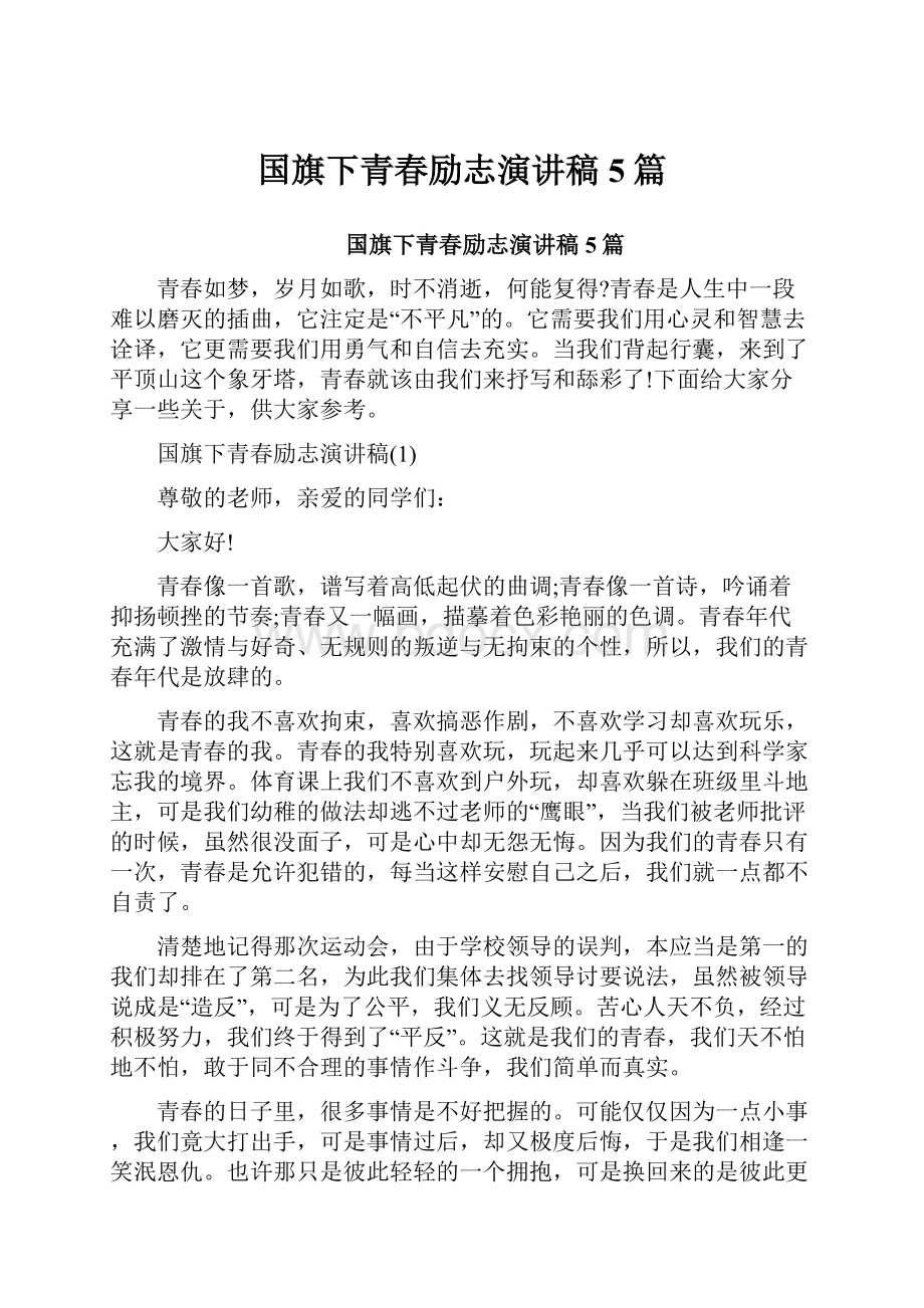 国旗下青春励志演讲稿5篇.docx