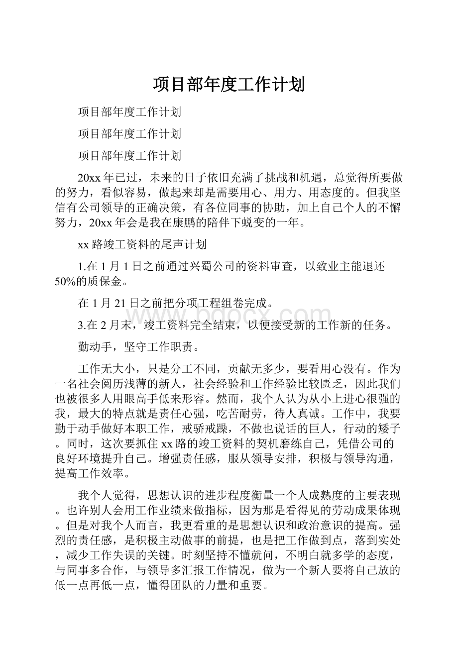 项目部年度工作计划Word文件下载.docx