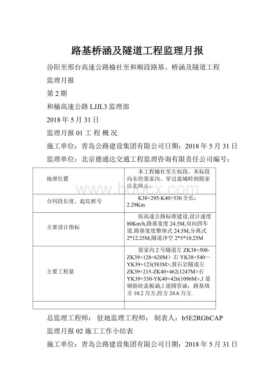 路基桥涵及隧道工程监理月报.docx