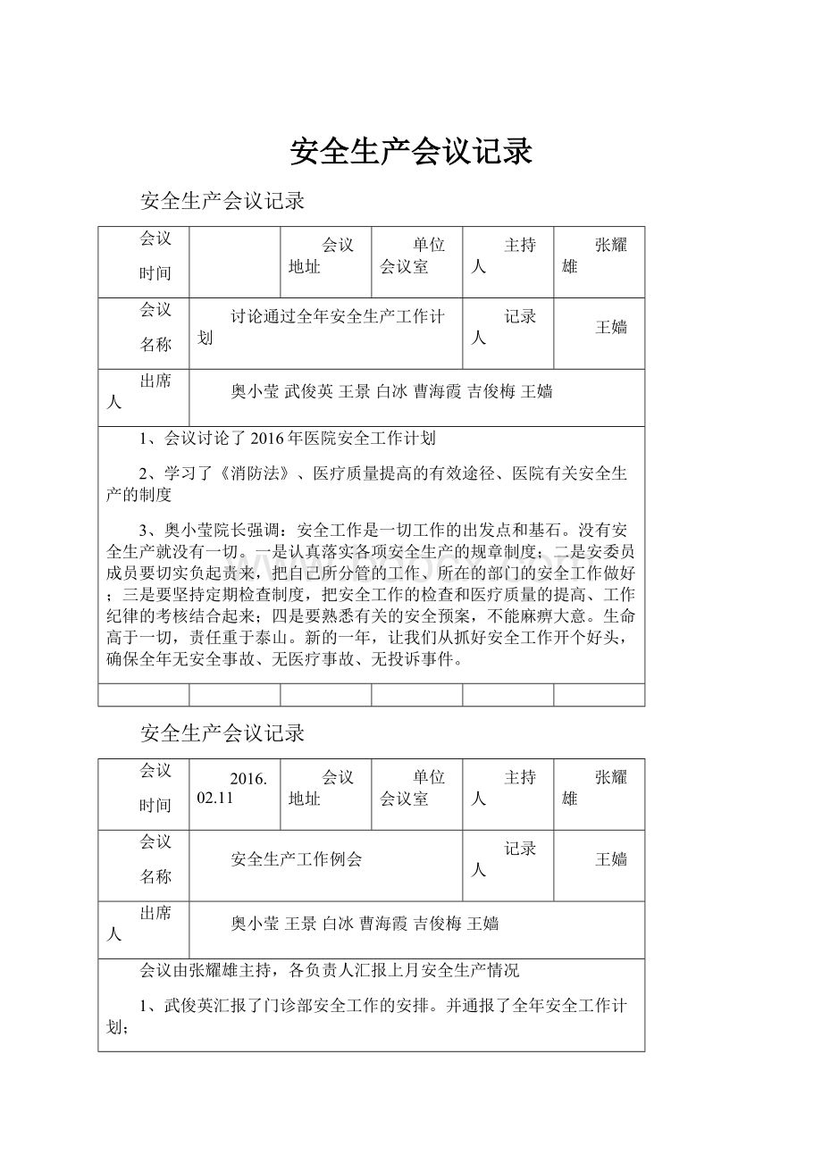 安全生产会议记录Word格式.docx_第1页