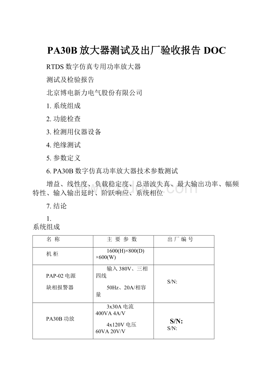 PA30B放大器测试及出厂验收报告DOCWord文件下载.docx_第1页