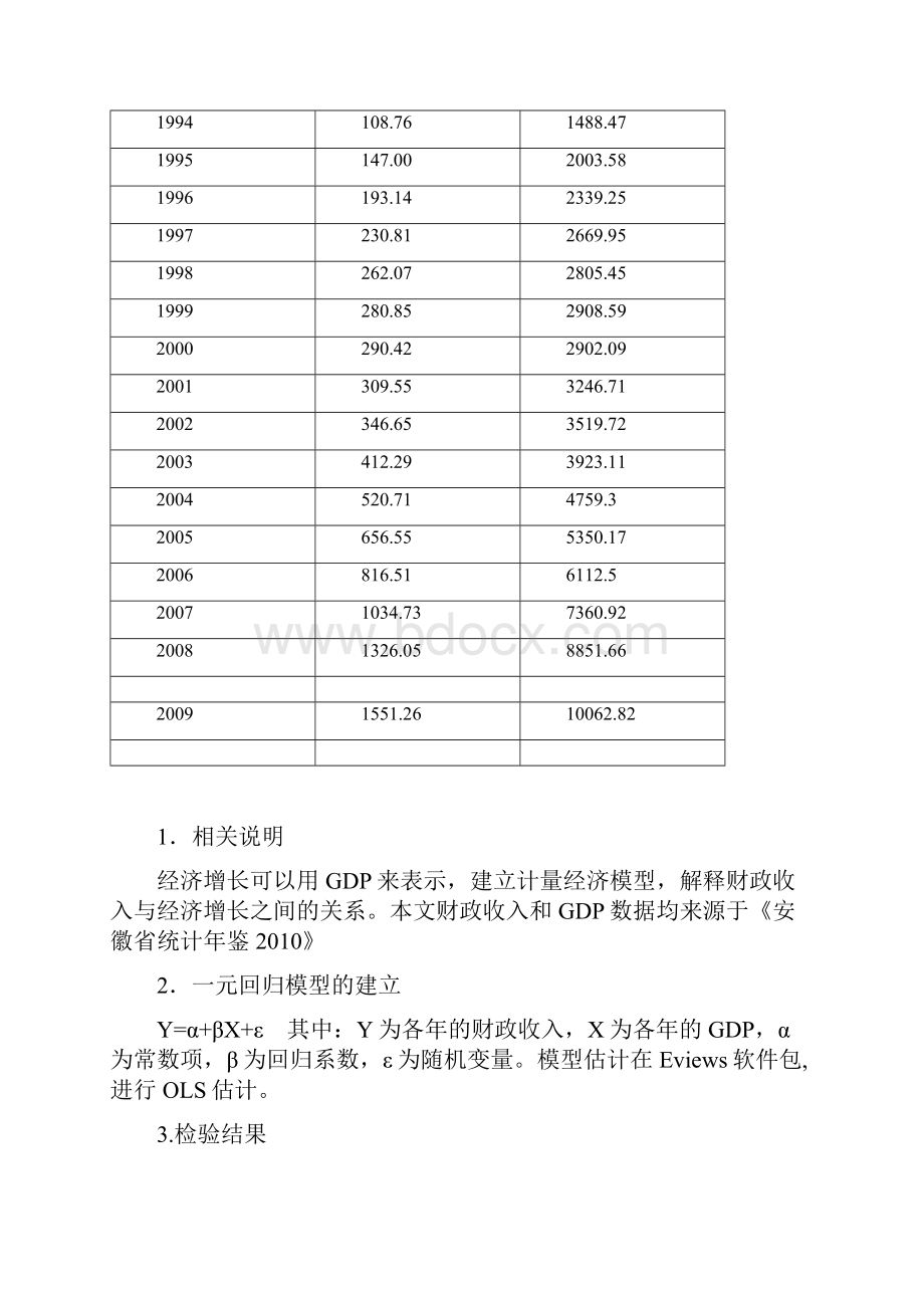 最新安徽省财政收入与经济增长的回归模型分析Word格式.docx_第3页