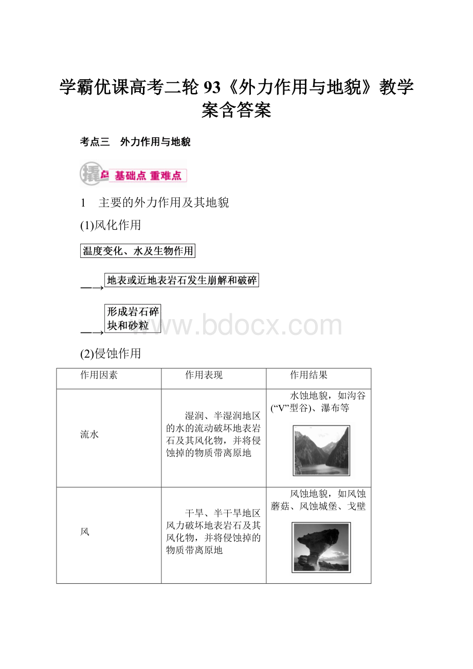 学霸优课高考二轮93《外力作用与地貌》教学案含答案.docx