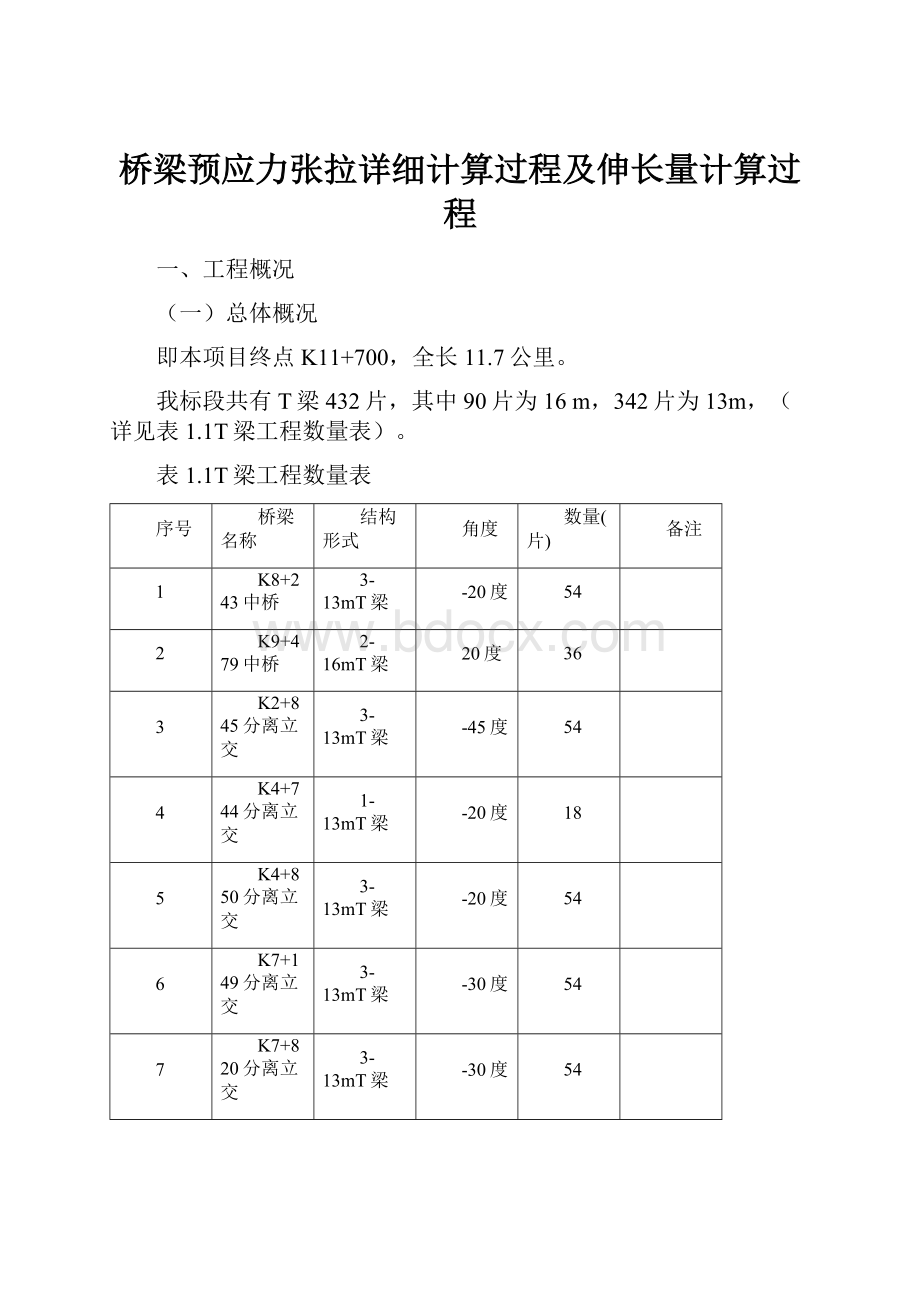 桥梁预应力张拉详细计算过程及伸长量计算过程.docx