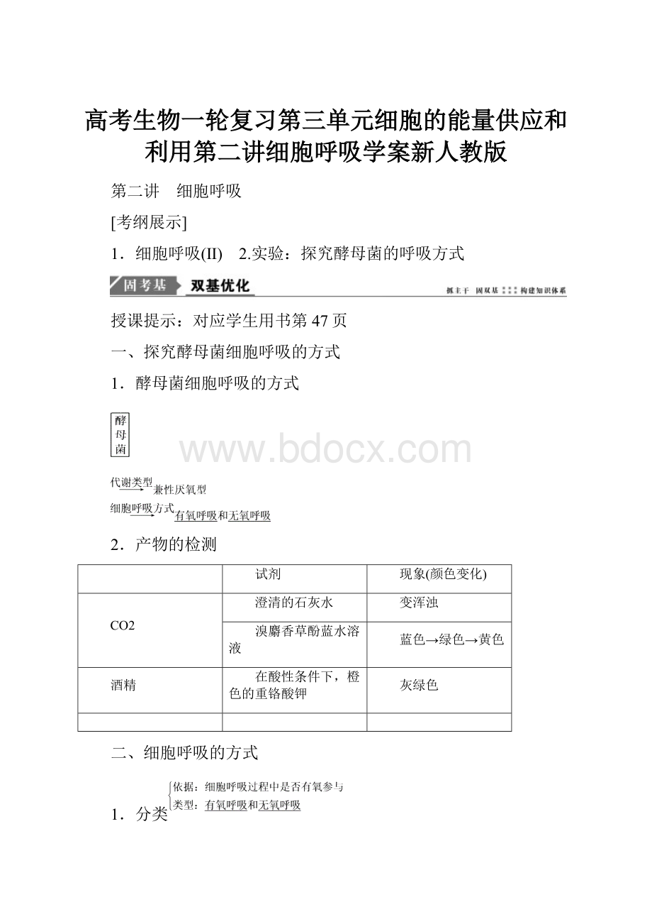 高考生物一轮复习第三单元细胞的能量供应和利用第二讲细胞呼吸学案新人教版.docx