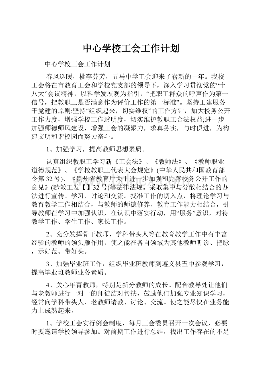 中心学校工会工作计划.docx